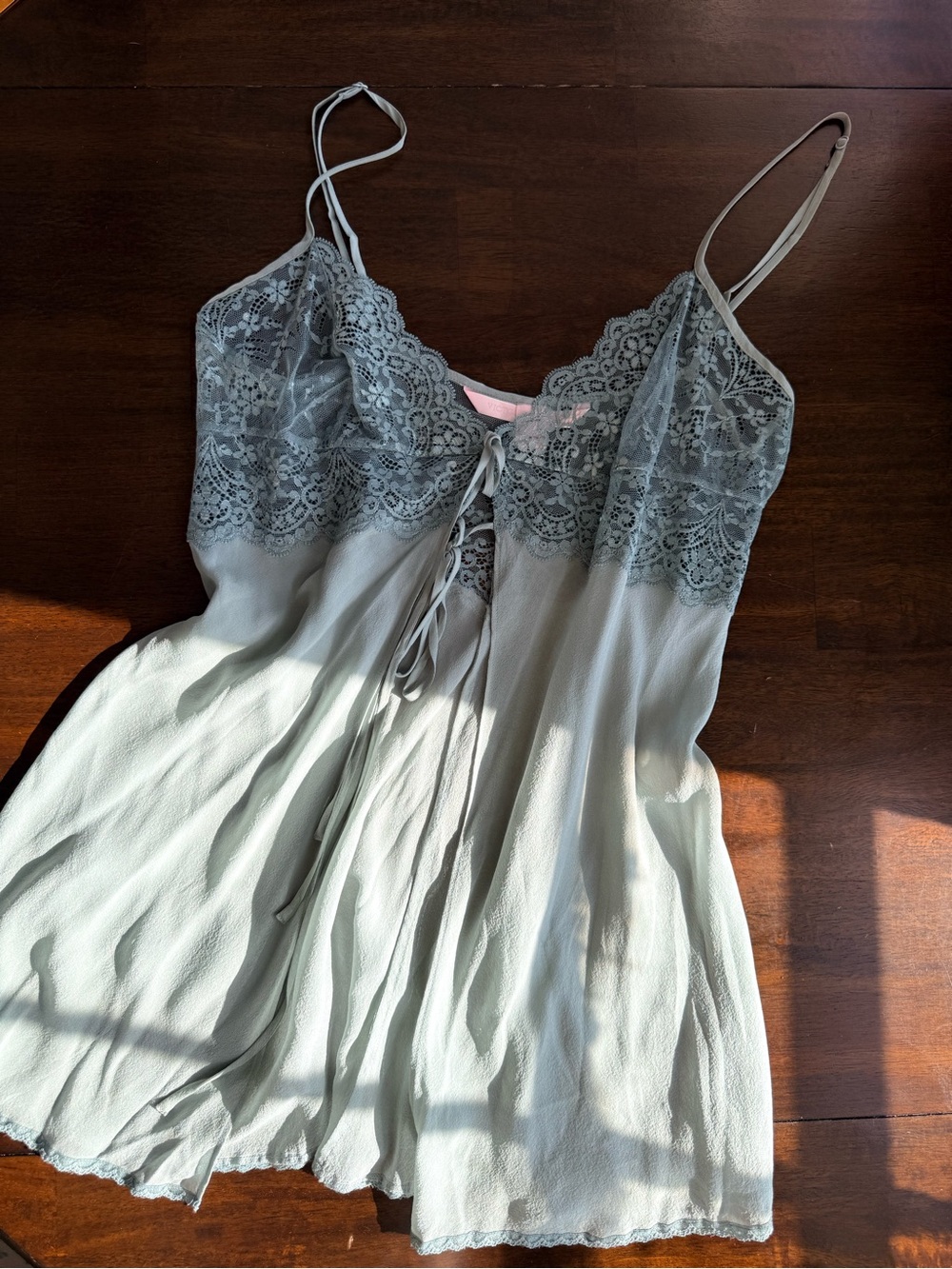 Victoria's Secret 100% silk Lace-Trim Chemise in Pale Gray